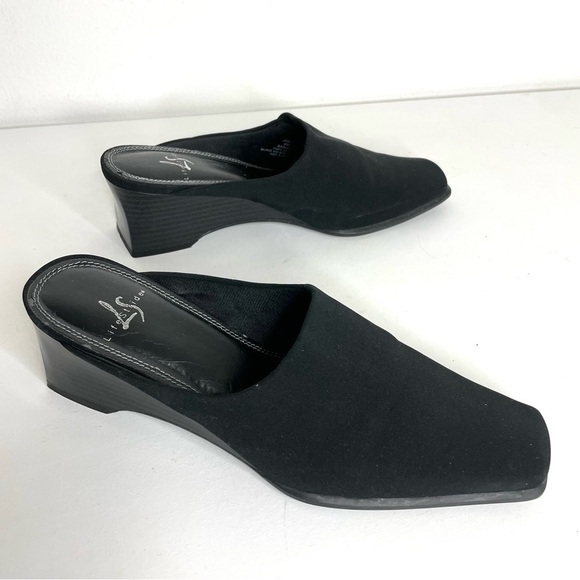Vintage 90s Y2K square toe slip on slide shoe mesh knit stacked wedge heel 8 - Picture 1 of 15